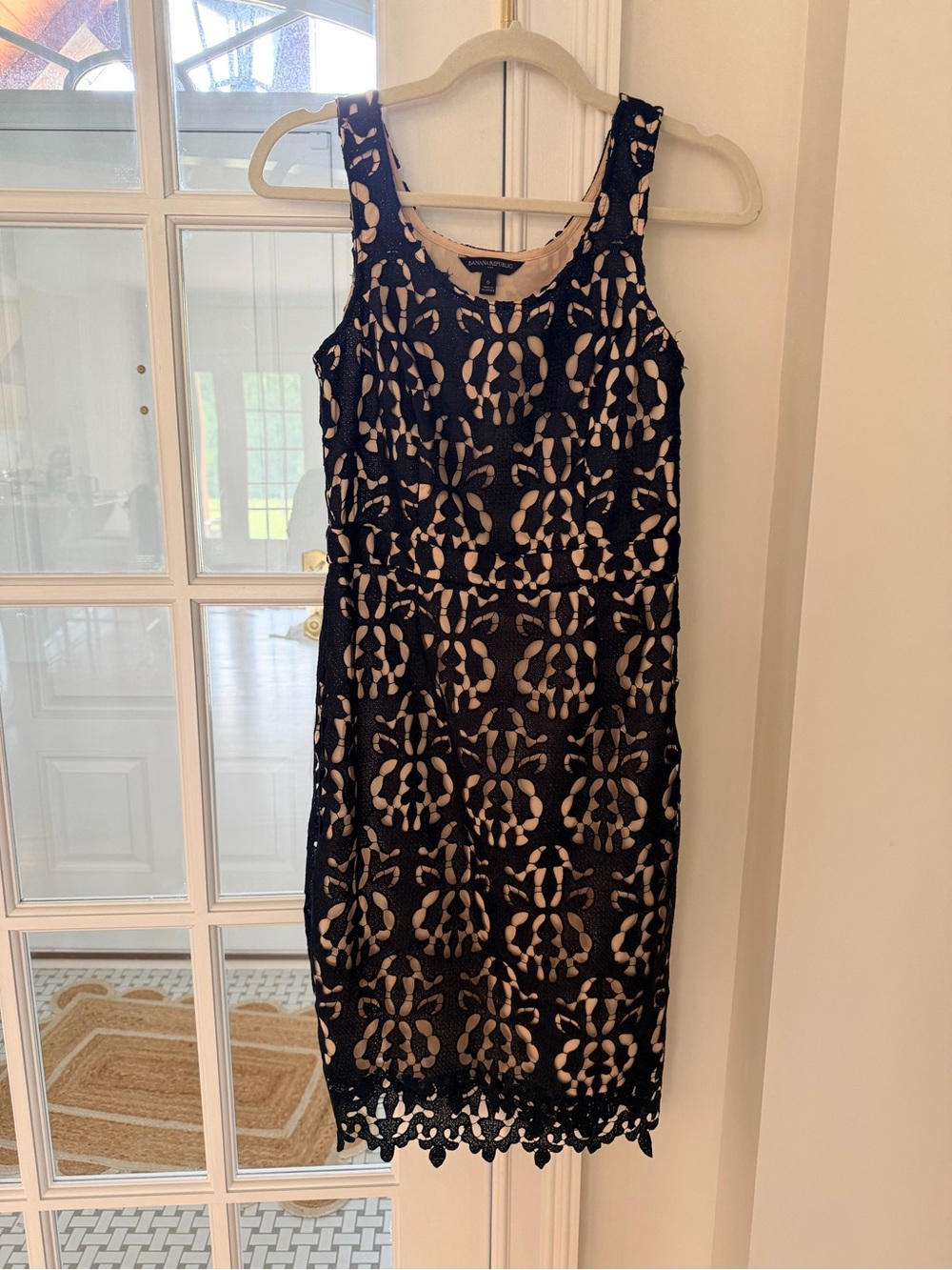 Banana Republic Navy Lace Sheath Dress with Nude Underlay